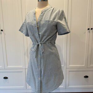 John + Jenn Chambray Shirt Dress Button Up Front Tie Waist